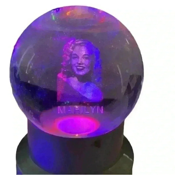 Laser Sketched Marilyn Crystal Ball on lighted Pedestal - Picture 3 of 4